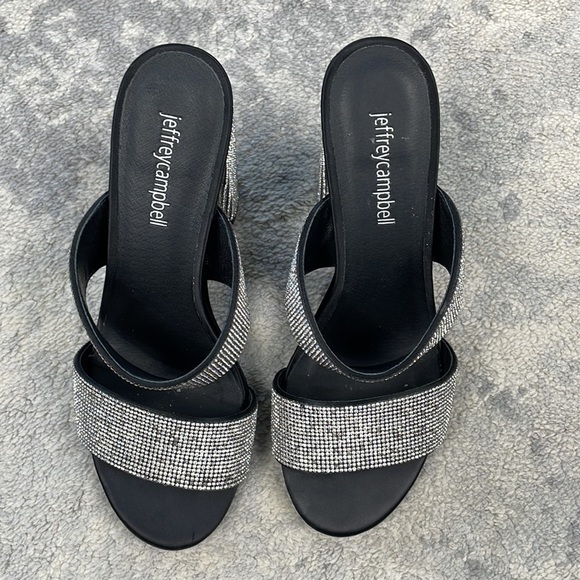 Jeffrey Campbell Camilla Caviar Crystal Sparkle Slide Heels Silver Black Sz 7 - Picture 13 of 15